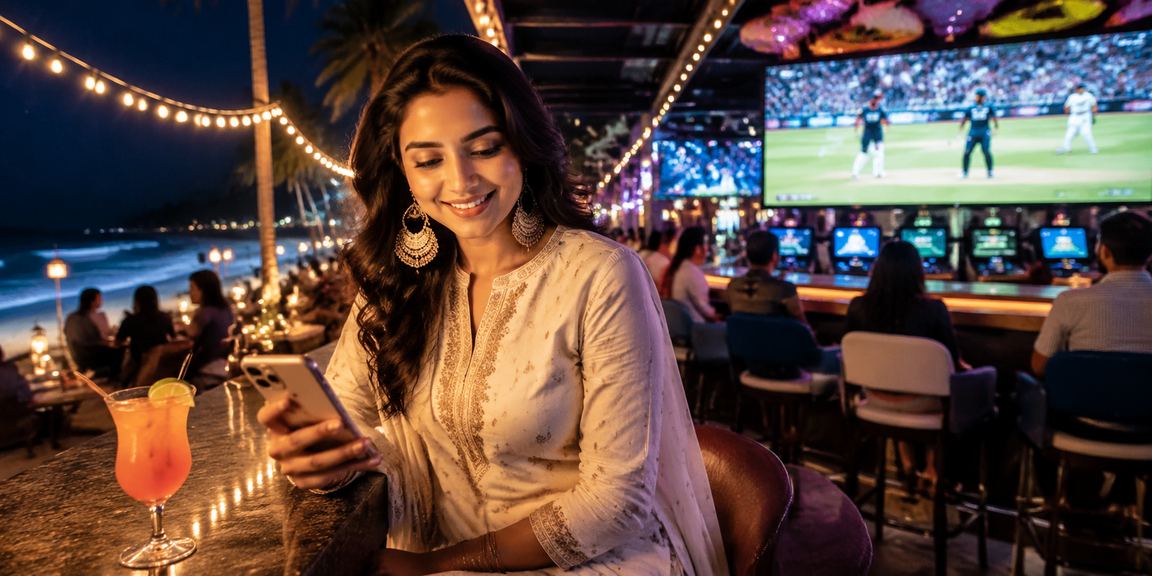 Cricket fan using mobile device for live betting during game
